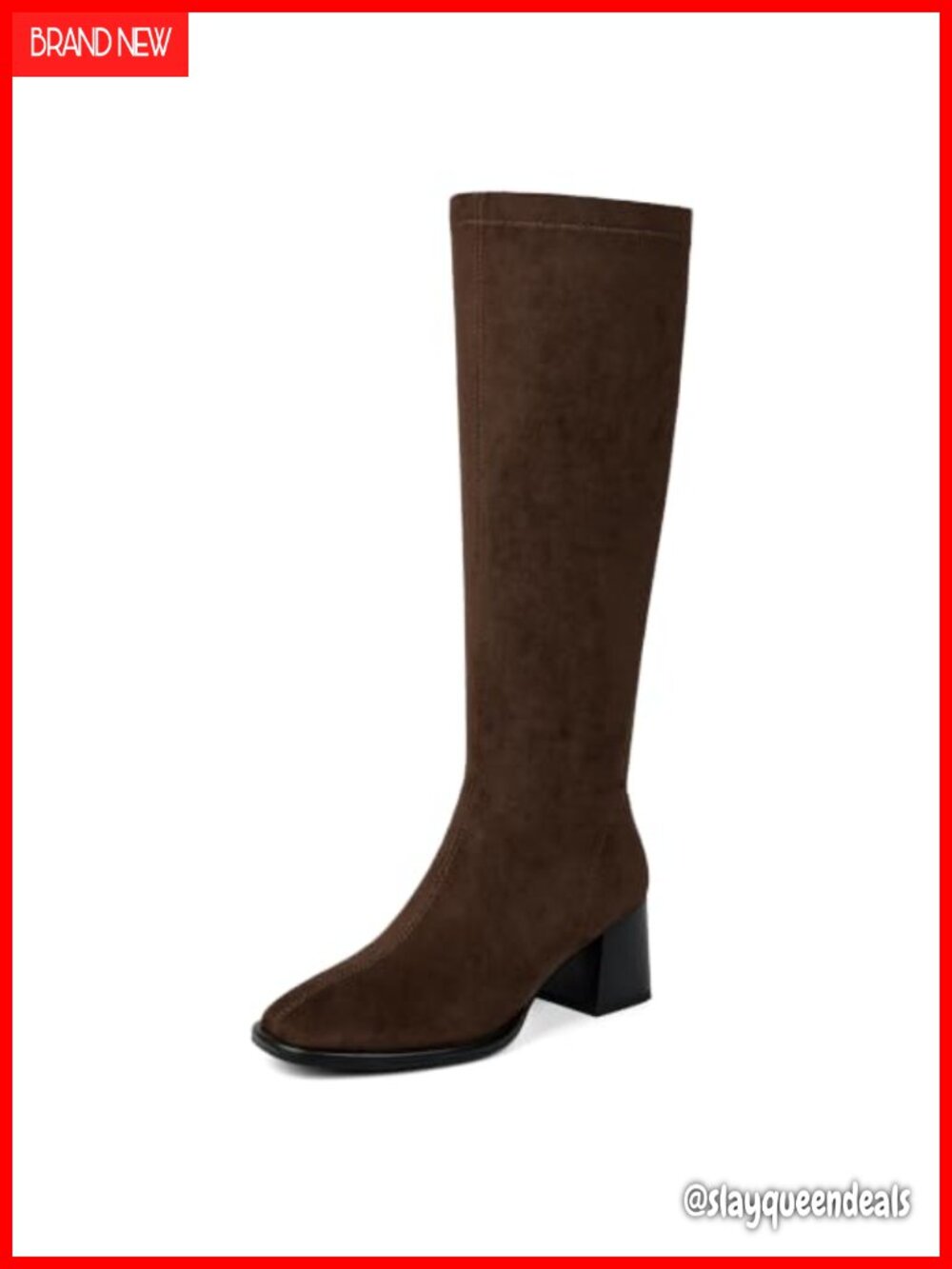 Knee High Boots Stretchy Faux Suede Chunky Block Heel Square Toe Tall